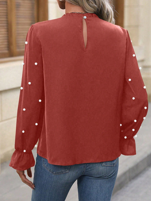 Clasi Blusa De Mangas Con Volantes Decorados Con Cuentas