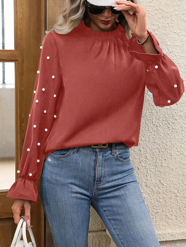 Clasi Blusa De Mangas Con Volantes Decorados Con Cuentas