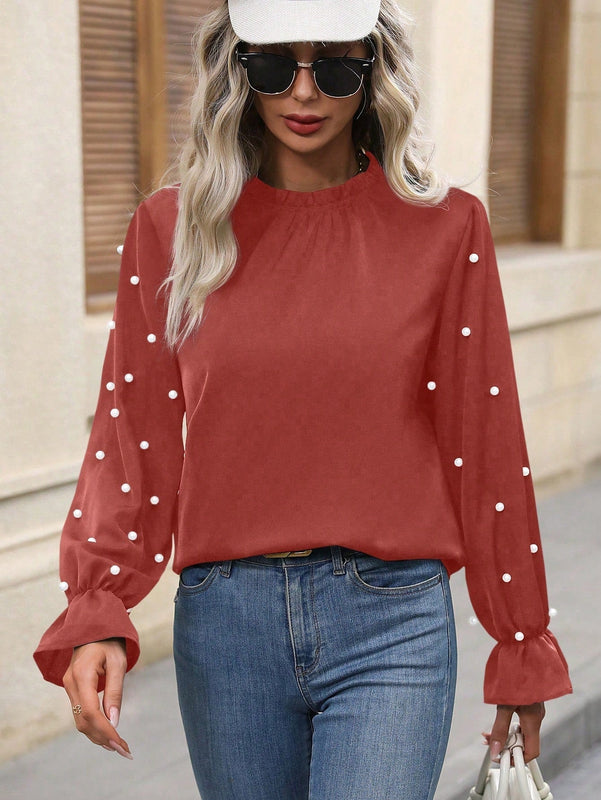 Clasi Blusa De Mangas Con Volantes Decorados Con Cuentas