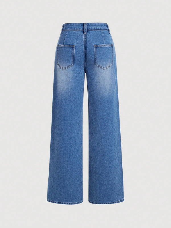 MOD Jeans Acampanados Con Lavado Desgastado Para Mujer