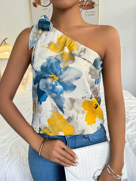 Prive Camisa Sin Mangas Con Cuello Asimetrico Y Estampado De Flores