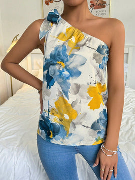 Prive Camisa Sin Mangas Con Cuello Asimetrico Y Estampado De Flores
