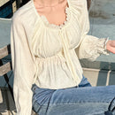 DAZY Camisa Estilo Dulce Con Dobladillo Plisado, Cinturilla Con Cordon Y Detalles De Volante En El Dobladillo