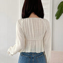 DAZY Camisa Estilo Dulce Con Dobladillo Plisado, Cinturilla Con Cordon Y Detalles De Volante En El Dobladillo