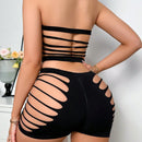 Conjunto De Ropa Interior Femenina Solido De Color Solido Con Diseno De Huecos Sin Tirantes