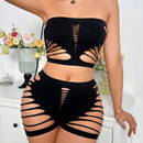Conjunto De Ropa Interior Femenina Solido De Color Solido Con Diseno De Huecos Sin Tirantes