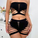 Conjunto De Ropa Interior Femenina Solido De Color Solido Con Diseno De Huecos Sin Tirantes