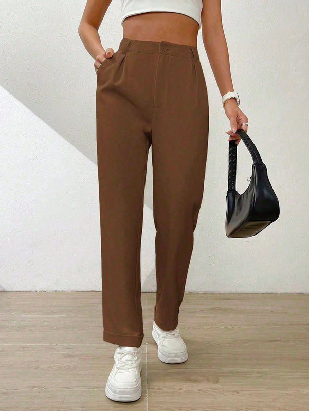 Essnce pantalones largos casuales y conicos de unicolor para ir al trabajo