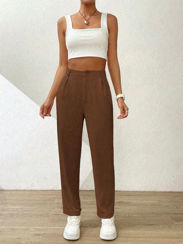 Essnce pantalones largos casuales y conicos de unicolor para ir al trabajo