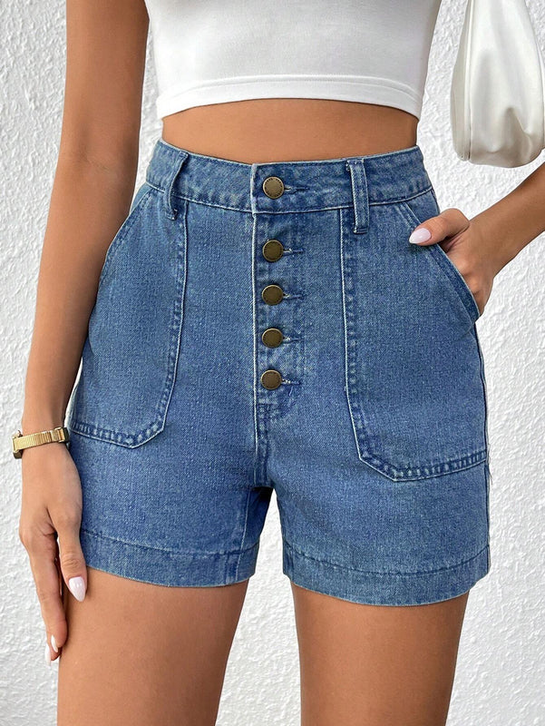 Frenchy Shorts Vaqueros Azules De Verano Con Multiples Botones Y Sensacion De Vacaciones