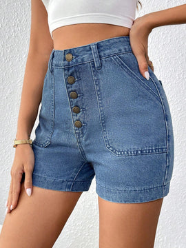 Frenchy Shorts Vaqueros Azules De Verano Con Multiples Botones Y Sensacion De Vacaciones