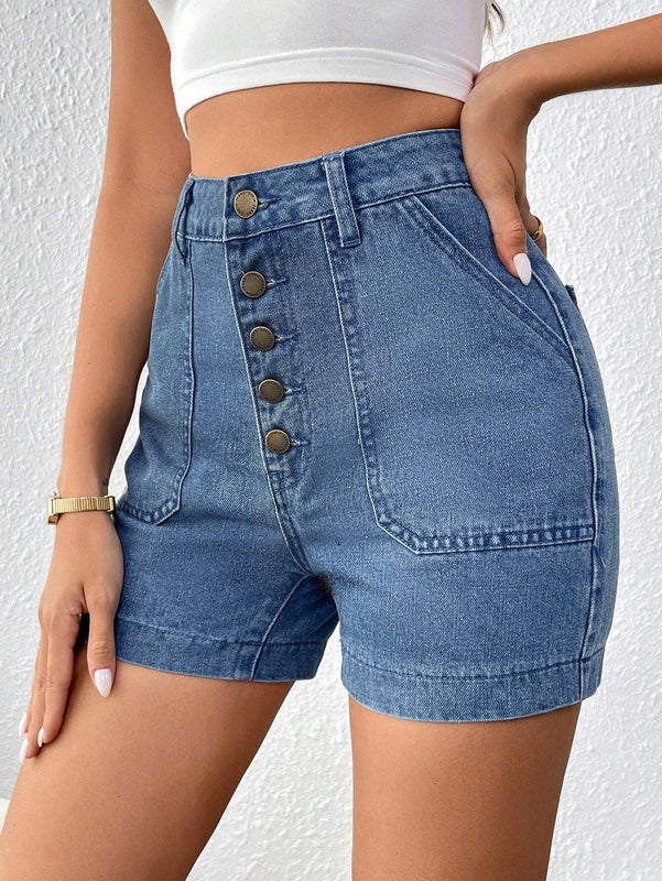 Frenchy Shorts Vaqueros Azules De Verano Con Multiples Botones Y Sensacion De Vacaciones