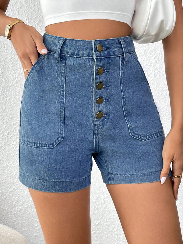 Frenchy Shorts Vaqueros Azules De Verano Con Multiples Botones Y Sensacion De Vacaciones