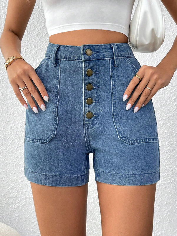Frenchy Shorts Vaqueros Azules De Verano Con Multiples Botones Y Sensacion De Vacaciones