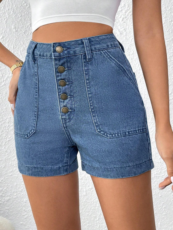 Frenchy Shorts Vaqueros Azules De Verano Con Multiples Botones Y Sensacion De Vacaciones