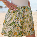 Frenchy Temporada de bodas de verano, cortos lindos casuales estilo boho chic con cintura ajustada y estampado exquisito de flores, patron geometrico, botanico, tropical y paisley, elegante y romantico, traje de bano