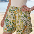 Frenchy Temporada de bodas de verano, cortos lindos casuales estilo boho chic con cintura ajustada y estampado exquisito de flores, patron geometrico, botanico, tropical y paisley, elegante y romantico, traje de bano