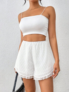 Essnce Shorts blancos de cintura elastica de chiffon con estampado de lunares #Pascua Boho