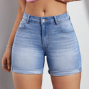 Shorts De Mezclilla Para Mujer De Ajuste Ajustado Con Punos