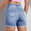 Shorts De Mezclilla Para Mujer De Ajuste Ajustado Con Punos