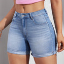 Shorts De Mezclilla Para Mujer De Ajuste Ajustado Con Punos