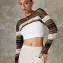 EZwear Sueter De Punto Color Bloqueado Con Recorte De Punto Hueco