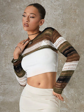 EZwear Sueter De Punto Color Bloqueado Con Recorte De Punto Hueco