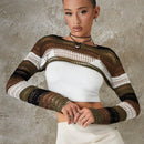 EZwear Sueter De Punto Color Bloqueado Con Recorte De Punto Hueco
