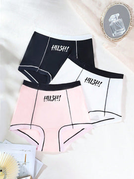 CoupledUp 3 Piezas/set Bragas Tipo Boxer Para Mujer De Contraste Con Patron De Letras