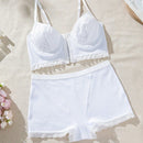 Conjunto De Lenceria Para Mujer Con Sujetador Con Cierre Frontal De Gancho Y Ojal Y Bragas Con Decoracion De Encaje