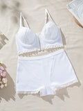 Conjunto De Lenceria Para Mujer Con Sujetador Con Cierre Frontal De Gancho Y Ojal Y Bragas Con Decoracion De Encaje