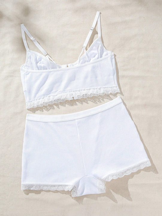 Conjunto De Lenceria Para Mujer Con Sujetador Con Cierre Frontal De Gancho Y Ojal Y Bragas Con Decoracion De Encaje