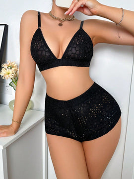 Conjunto De Lenceria De Encaje Comodo Y Transpirable
