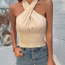 VCAY Blusa Halter Cruzada Con Dobladillo Fruncido Y Estampado Integral