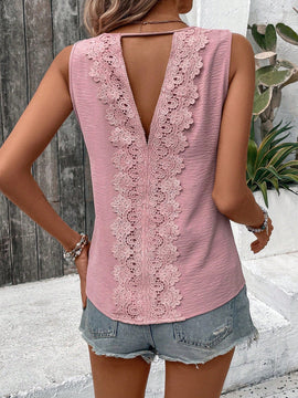 VCAY Blusa Sin Mangas Para Mujer Con Encaje Y Parches En La Espalda