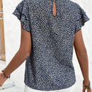VCAY Camisa De Manga Con Volantes Con Estampado De Leopardo Y Cuello Levantado Para Mujer