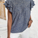 VCAY Camisa De Manga Con Volantes Con Estampado De Leopardo Y Cuello Levantado Para Mujer