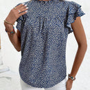 VCAY Camisa De Manga Con Volantes Con Estampado De Leopardo Y Cuello Levantado Para Mujer