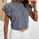 VCAY Camisa De Manga Con Volantes Con Estampado De Leopardo Y Cuello Levantado Para Mujer