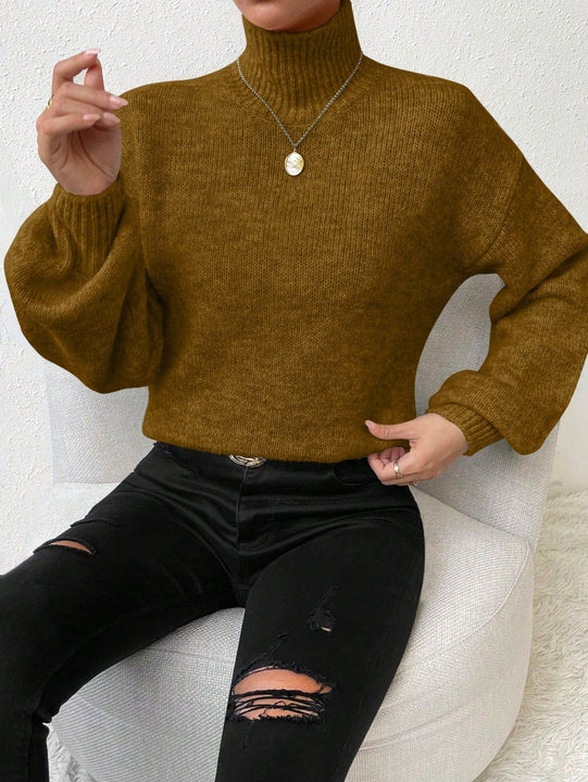 Essnce Sueter De Cuello Alto unicolor Para Mujeres Con Manga De Farol