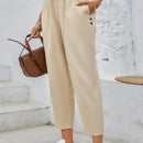 Emery rose pantalones tobilleros elasticos de cintura alta en unicolor informales para mujeres