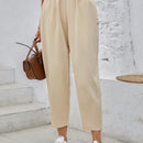 Emery rose pantalones tobilleros elasticos de cintura alta en unicolor informales para mujeres