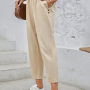 Emery rose pantalones tobilleros elasticos de cintura alta en unicolor informales para mujeres