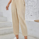 Emery rose pantalones tobilleros elasticos de cintura alta en unicolor informales para mujeres