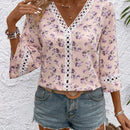 LUNE Blusa De Verano Con Parches De Encaje Floral Para Mujeres, Ideal Para Vacaciones
