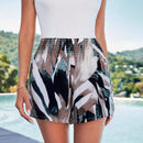 VCAY Pantalones Cortos De Cintura Elastica Con Cordon De Impresion De Plantas Para Vacaciones