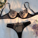 Conjunto De Sujetador Y Braguitas De Malla Bordada Con Flores Para Mujer