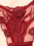 1 Pieza Tanga Bordada Con Rosas Y De Cintura Baja, Material De Malla Sexy Y Transparente, Para Mujeres