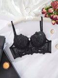 Sujetador Clasico Negro Para Mujer Con Copas Moldeadas Y Diseno De Flores Bordadas Para Tops