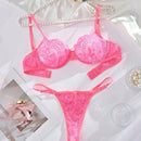 Conjunto De Encaje Sexy De Sujetador Y Bragas Para Mujer Con Correas De Hombro Ajustables